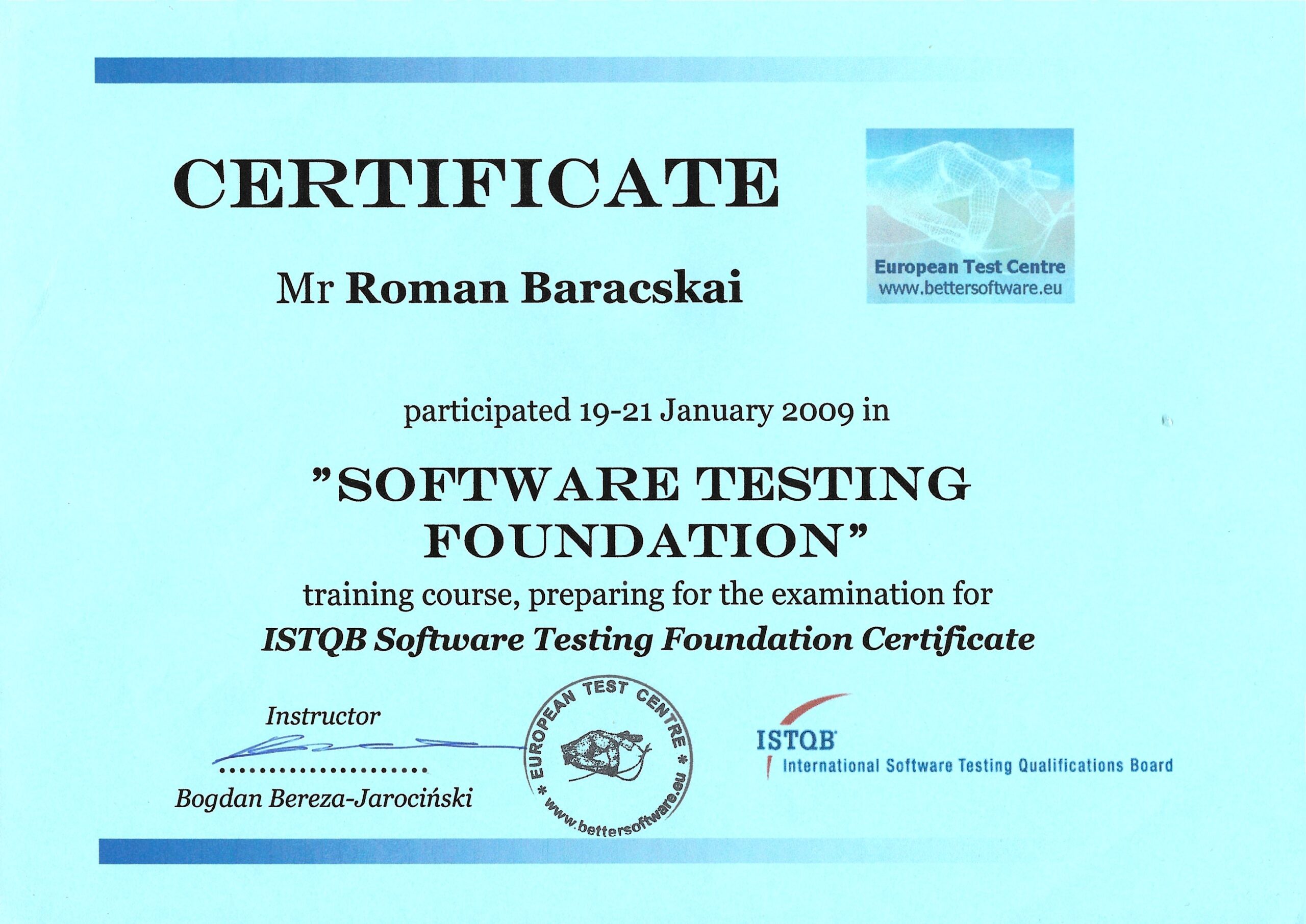 Certifikace Roman Baracskai