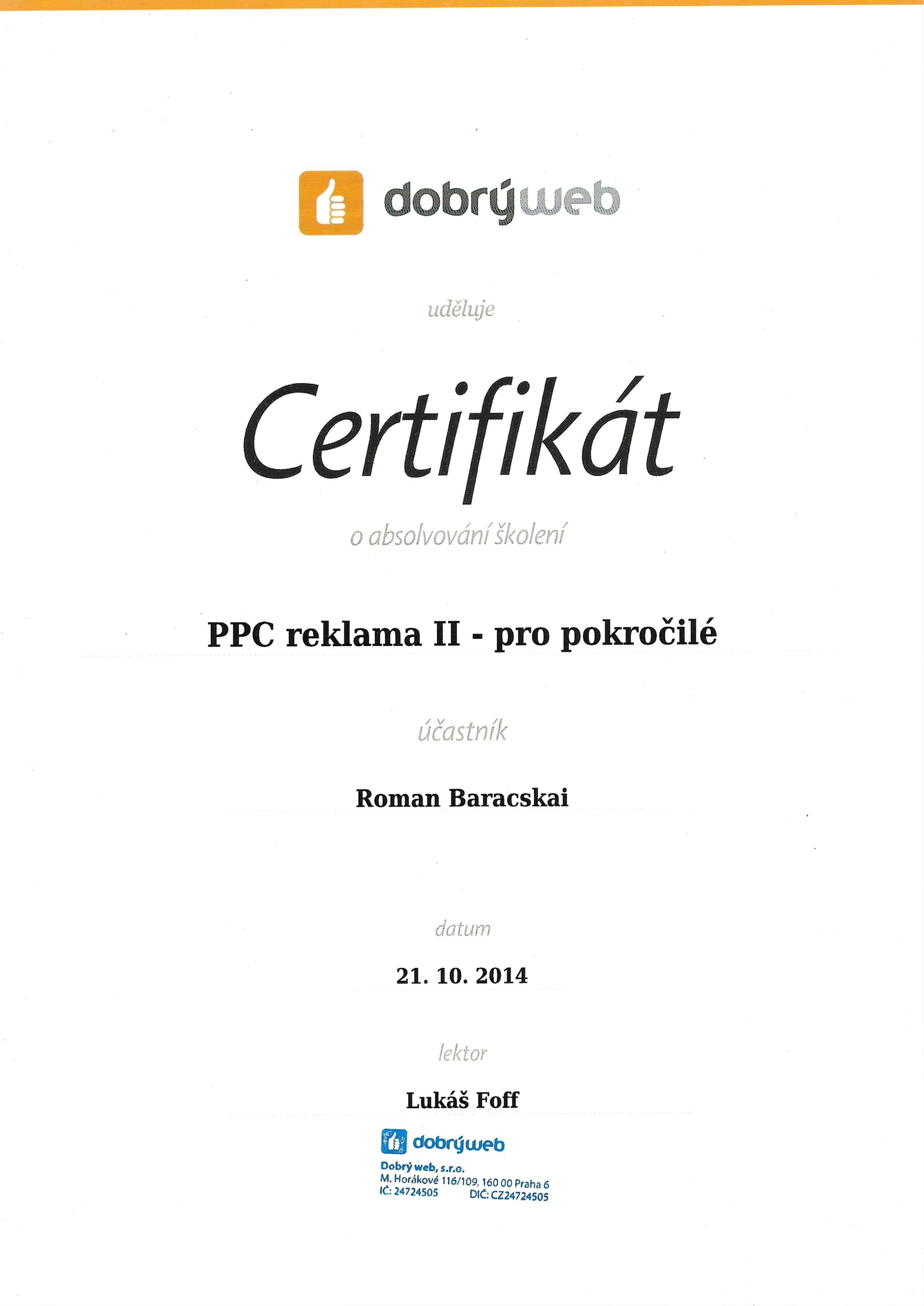 Certifikace Roman Baracskai