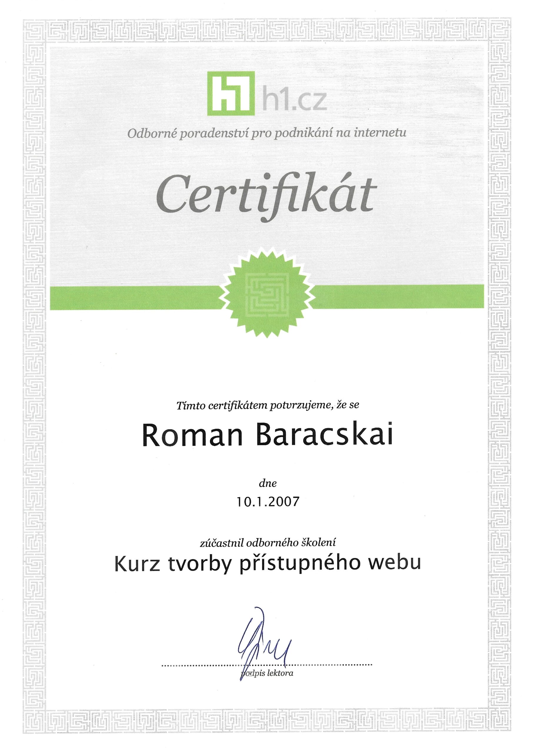 Certifikace Roman Baracskai